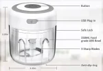 3 blade Portable Electric Mini Food Chopper (রিচার্জেবল মিনি ফুড চপার - 250ml) - Image 3